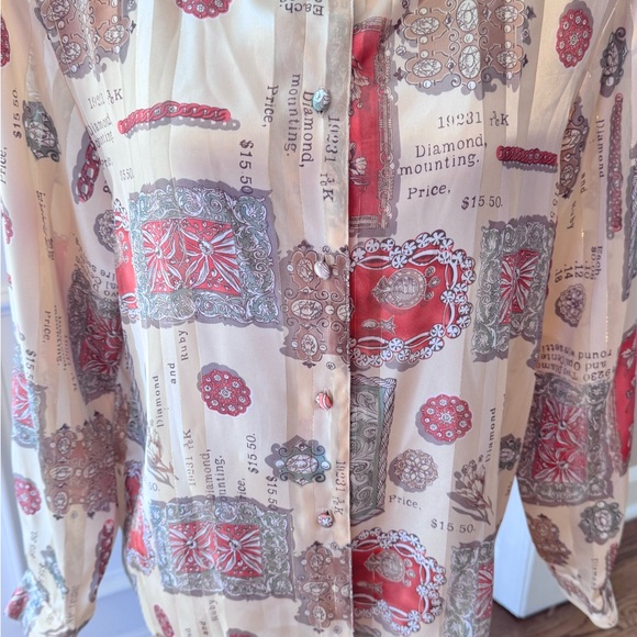 Martinique vintage Women's Sz 10 Button Up Blouse Cream Green Orange - Picture 7 of 16